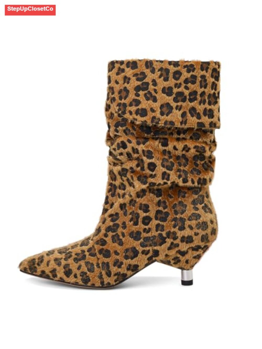 Slouchy Mid Calf Boots Kitten Heel Pointed Toe Pull On Suede Booties